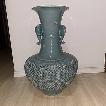 青磁、透かし耳付き壺 Amazon.co.jp: 青磁 耳付きすかし壺芸泉特大（高さ64cm）壺